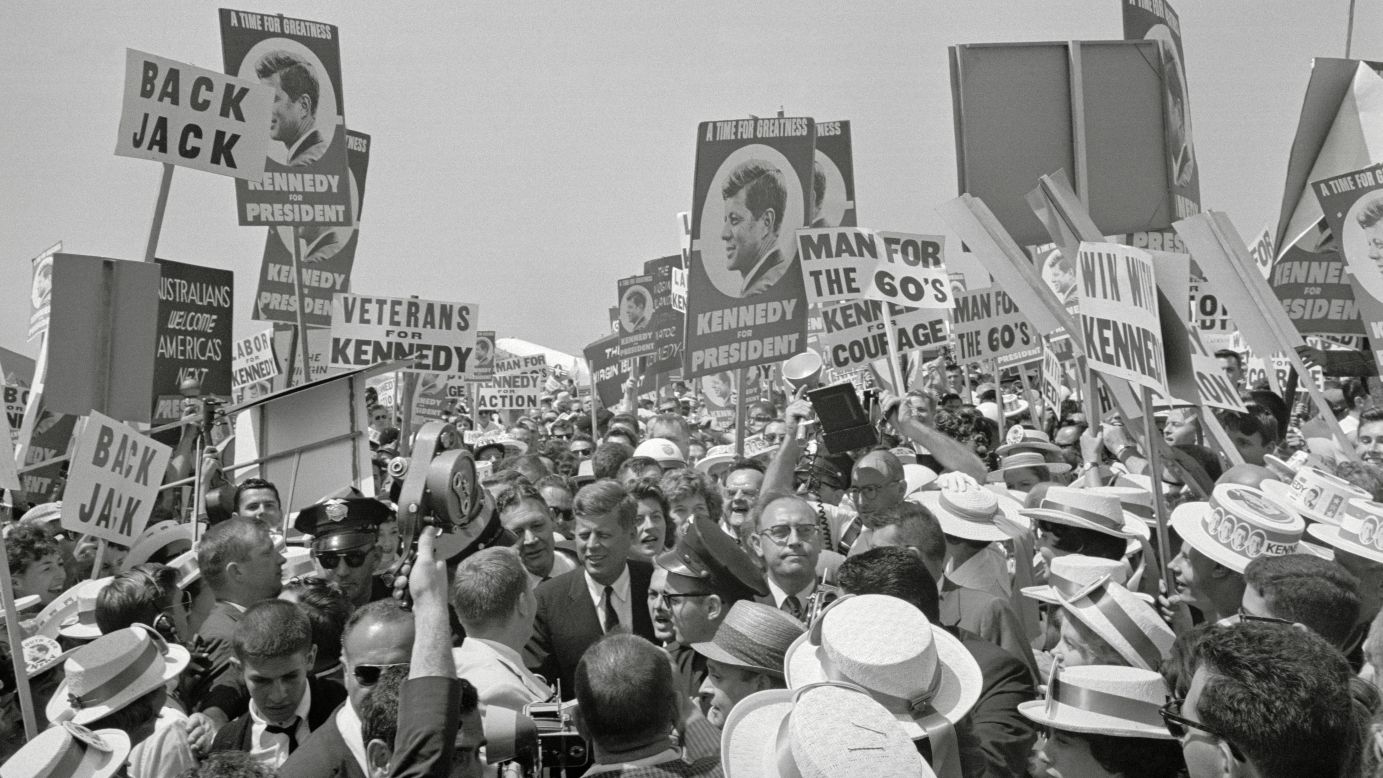 Kennedy arrives at the convention. The 43-year-old senator from Massachusetts became his party's front-runner after overcoming doubts Democratic leaders had about his youth, health and Catholic faith.
