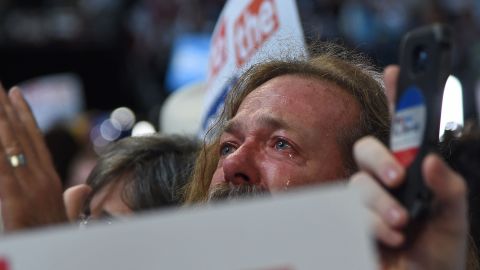 A delegate cries during the roll-call vote Tuesday.