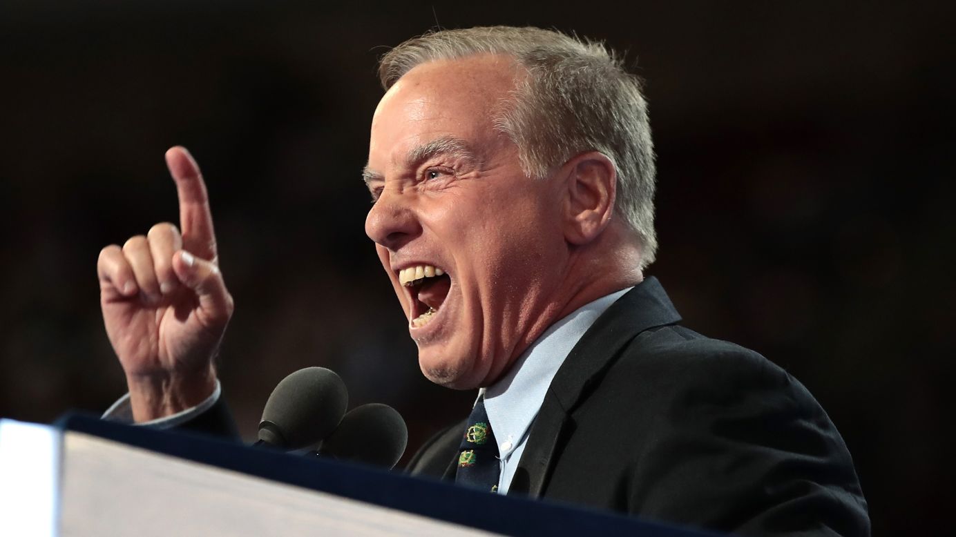Former Vermont Gov. Howard Dean re-enacts his infamous "Dean Scream" during his speech.