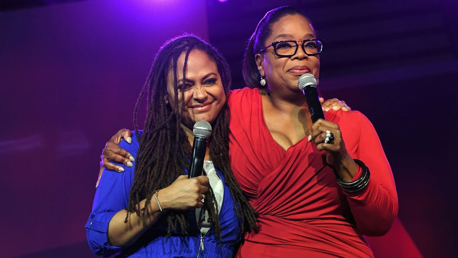 Director Ava DuVernay and Oprah Winfrey speak onstage during the 2016 Essence Festival on July 2 in New Orleans.  