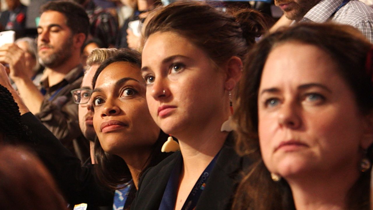 Actresses Shailene Woodley and Rosario Dawson, who are die-hard Sanders supporters, attend the Democratic National Convention.
