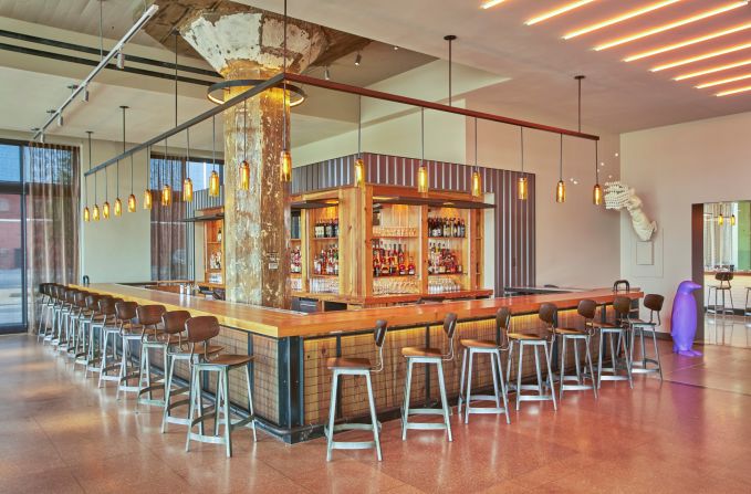 Original concrete columns and other historic elements have been incorporated into 21c spaces that now mix contemporary art, fine dining and lodging. 21c's Oklahoma City location opened in June.