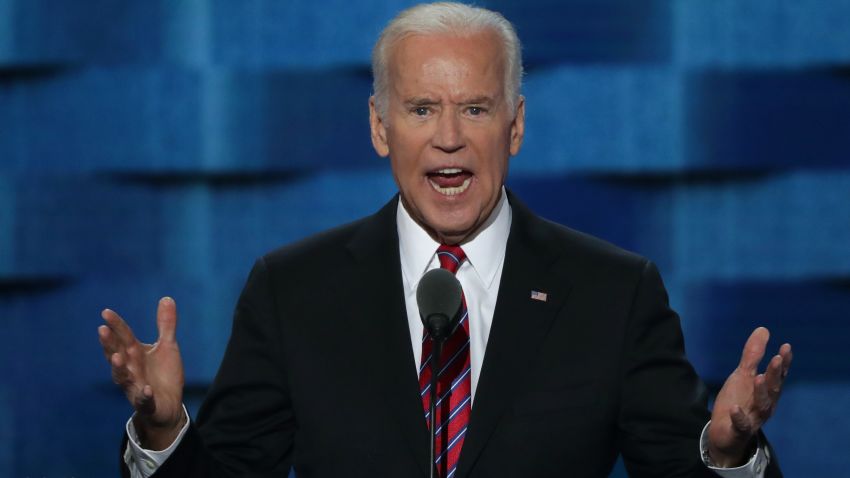 US Vice President Joe Biden delivers remarks on the third day of the Democratic National Convention at the Wells Fargo Center, July 27, 2016 in Philadelphia, Pennsylvania. Democratic presidential candidate Hillary Clinton received the number of votes needed to secure the party's nomination. An estimated 50,000 people are expected in Philadelphia, including hundreds of protesters and members of the media. The four-day Democratic National Convention kicked off July 25.