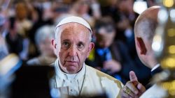 Pope Francis meets with Polish bishops at Wawel royal castle in Krakow, on July 27, 2016 during World Youth Days.
Pope Francis heads to Poland for an international Catholic youth festival with a mission to encourage openness to migrants. / AFP / WOJTEK RADWANSKI        (Photo credit should read WOJTEK RADWANSKI/AFP/Getty Images)