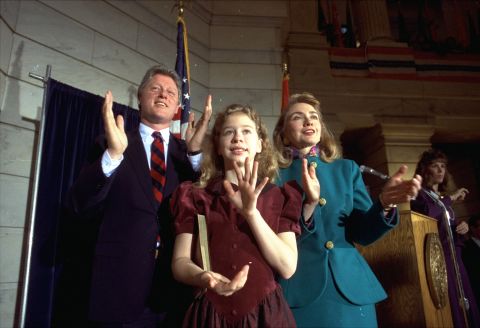 The Clintons celebrate Bill's inauguration as governor in September 1991.