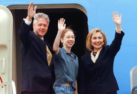 The Clintons wave to supporters before leaving Little Rock in November 1996. The President had just been re-elected.