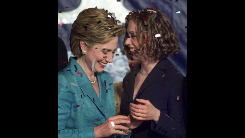 Chelsea and her mother celebrate after Hillary was elected to the U.S. Senate in November 2000.