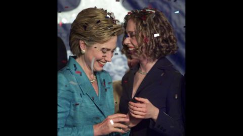 Chelsea and her mother celebrate after Hillary was elected to the U.S. Senate in November 2000.