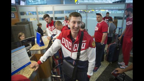 Volleyball player Dmitrij Volkov checks in ahead of the Russian team's journey to Rio.