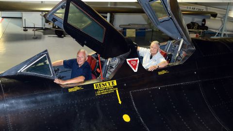 Eldon "Al" Joersz, front, and George "GT" Morgan, returned to the cockpit Thursday of the plane they flew when they set the world speed record in 1976. 