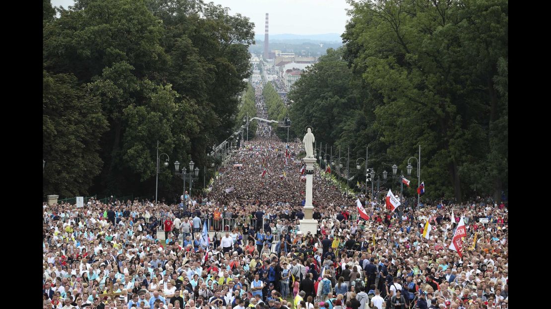 Crowds of the faithful attend a mass in Czestochowa, Poland.