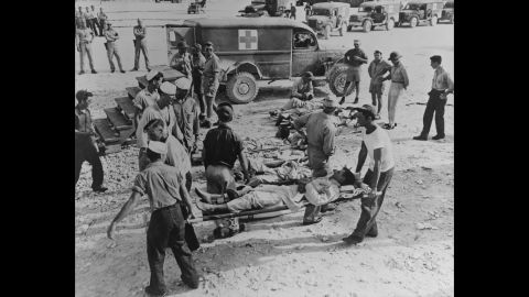 USS Indianapolis survivors are taken to a hospital following their rescue.