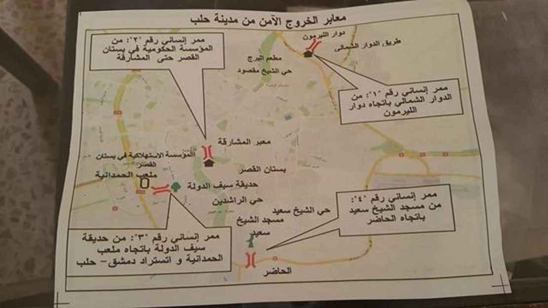 Leaflets showing the exit corridors were dropped on Aleppo Thursday