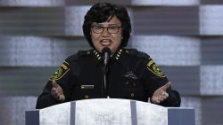 Dallas Sheriff Lupe Valdez addresses delegates on the fourth and final day of the Democratic National Convention at Wells Fargo Center on July 28, 2016 in Philadelphia, Pennsylvania.   / AFP / SAUL LOEB        (Photo credit should read SAUL LOEB/AFP/Getty Images)