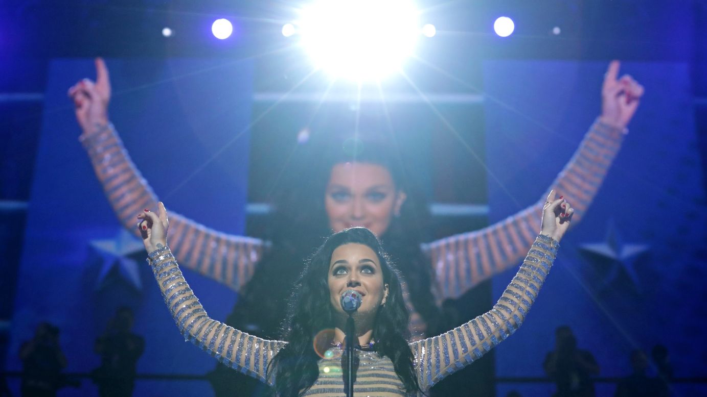 Singer Katy Perry performs "Rise" on Thursday.