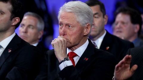 Bill Clinton becomes emotional Thursday as he listens to Chelsea introduce her mother.