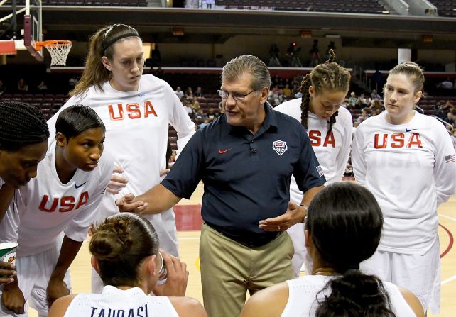 Geno Auriemma (center), is gunning for his second straight gold as head coach of the USA Basketball women's national team. He is also coming off his 11th NCAA title with the Connecticut Huskies, a record. UConn were 38-0 and notched their fourth college basketball title in a row.