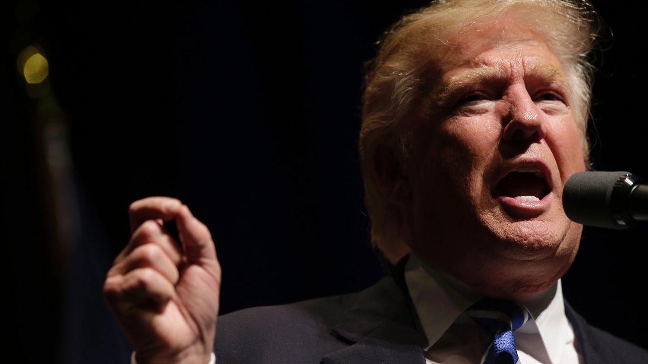 DAVENPORT, IA - JULY 28: Republican Presidential candidate Donald Trump speaks during a campaign event on July 28, 2016 in Davenport, Iowa. Trump, who received the GOP presidential nomination last week during the Republican National Convention will face Democratic Presidential candidate Hillary Clinton during the November general election. (Photo by Joshua Lott/Getty Images)