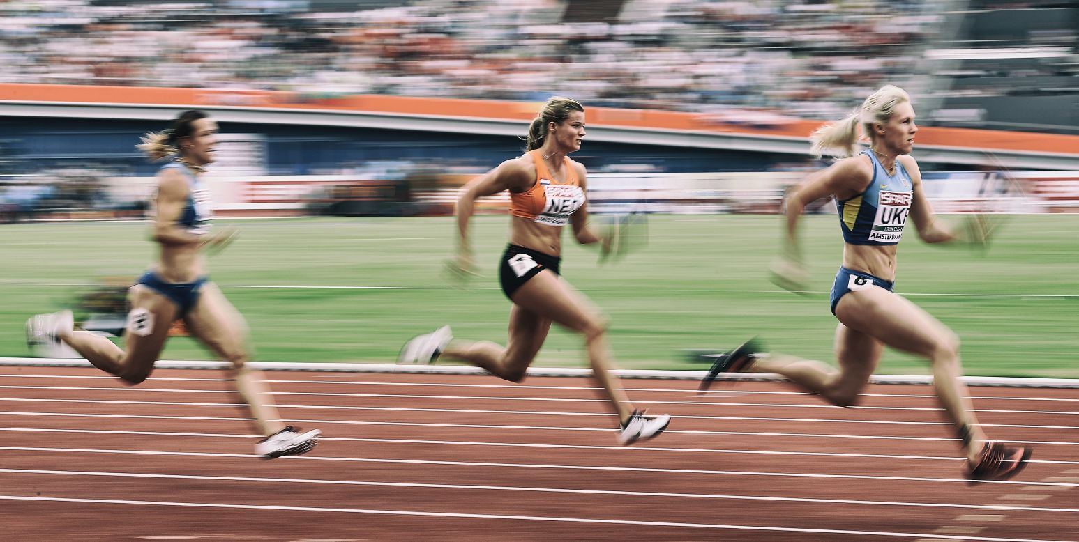 Schippers in action during the women's 4x100m relay final at the European Athletics Championships at the Olympic Stadium on July 10, 2016 in Amsterdam, Netherlands.