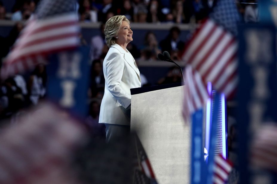 Hillary Clinton, the Democratic Party's presidential nominee, arrives on stage to deliver her speech during the <a href="http://www.cnn.com/2016/07/25/politics/gallery/democratic-convention/index.html" target="_blank">Democratic National Convention</a> on Thursday, July 28.  <a href="http://www.cnn.com/2016/07/29/politics/cnnphotos-behind-the-scenes-hillary-clinton-dnc/index.html" target="_blank">Exclusive: Behind-the-scenes moments with Hillary Clinton</a>