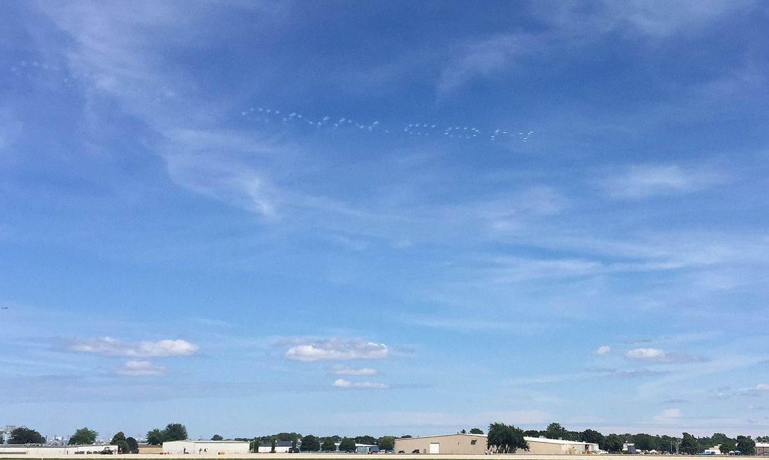 The GEICO Skytypers wrote "CNN.com" across the sky at the Oshkosh airshow.
