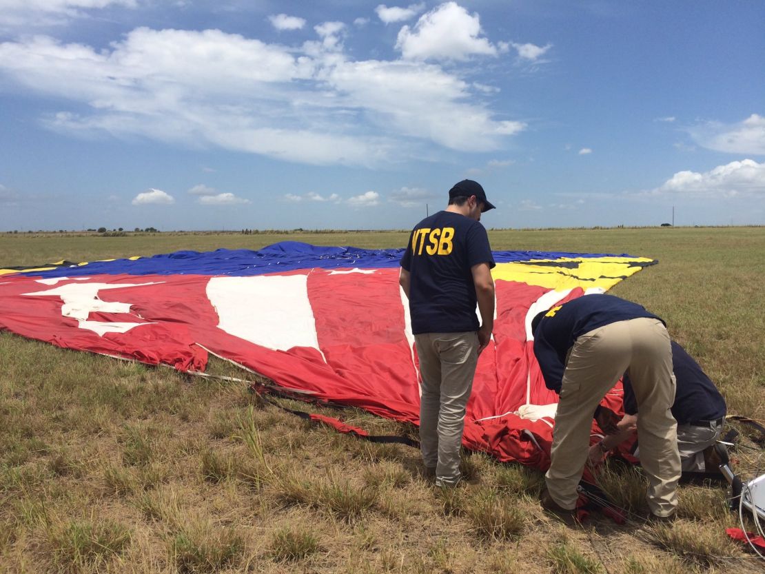 NTSB investigators examine the downed balloon.
