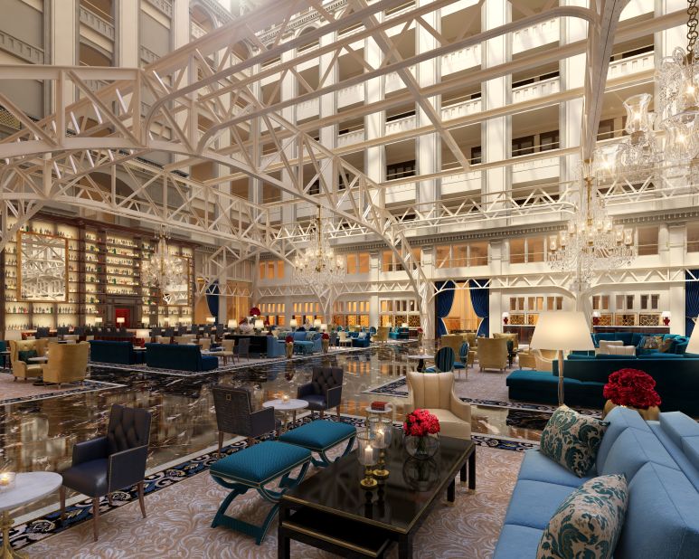 At the hotel's center is a 9-story atrium, seen here in a rendering, called the Cortile.