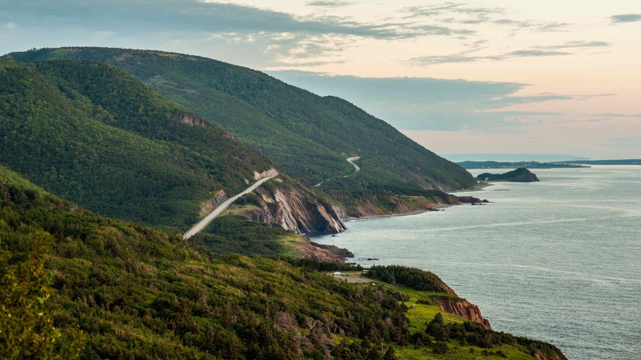 The Cabot Trail is a scenic route that loops around Cape Breton in Nova Scotia.