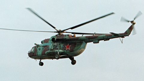 An Mi-8 helicopter, the same model as the downed aircraft, flies over Chechnya in 2012.