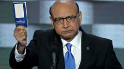 PHILADELPHIA, PA - JULY 28:  Khizr Khan, father of deceased Muslim U.S. Soldier, holds up a booklet of the US Constitution as he delivers remarks on the fourth day of the Democratic National Convention at the Wells Fargo Center, July 28, 2016 in Philadelphia, Pennsylvania. Democratic presidential candidate Hillary Clinton received the number of votes needed to secure the party's nomination. An estimated 50,000 people are expected in Philadelphia, including hundreds of protesters and members of the media. The four-day Democratic National Convention kicked off July 25.  (Photo by Alex Wong/Getty Images)