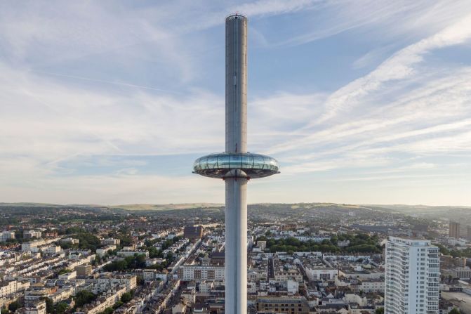 The 162-meter (531-foot) British Airways i360, the tallest moving observation tower, will open in the English seaside town of Brighton on August 4, 2016.  