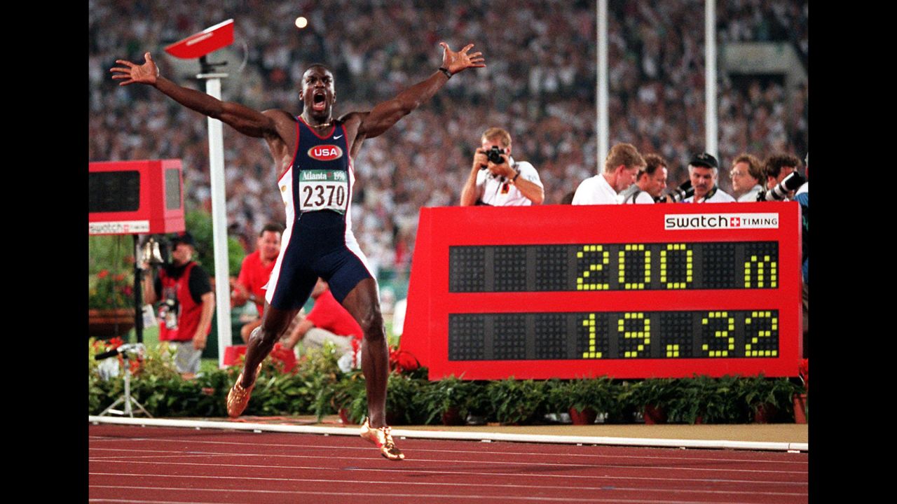 <strong>Gold shoes, gold medal:</strong> Michael Johnson and his flashy spikes set a new world record in the 200 meters, finishing in 19.32 seconds in 1996. The American also added gold in the 400 meters that year.