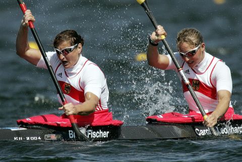 <strong>Now that's longevity:</strong> German kayaker Birgit Fischer, left, was 42 years old when she won gold at the 2004 Summer Games in Athens, Greece. She became the second person to win gold medals in six different Olympics. Hungarian fencer Aladar Gerevich was the first.