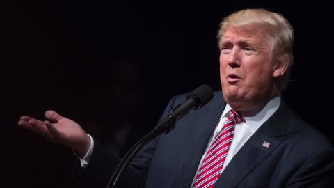 Republican presidential nominee Donald Trump speaks during a campaign event at Briar Woods High School August 2, 2016, in Ashburn, Virginia.