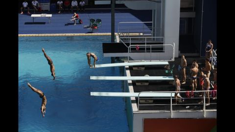 Divers work out in Rio on August 2.