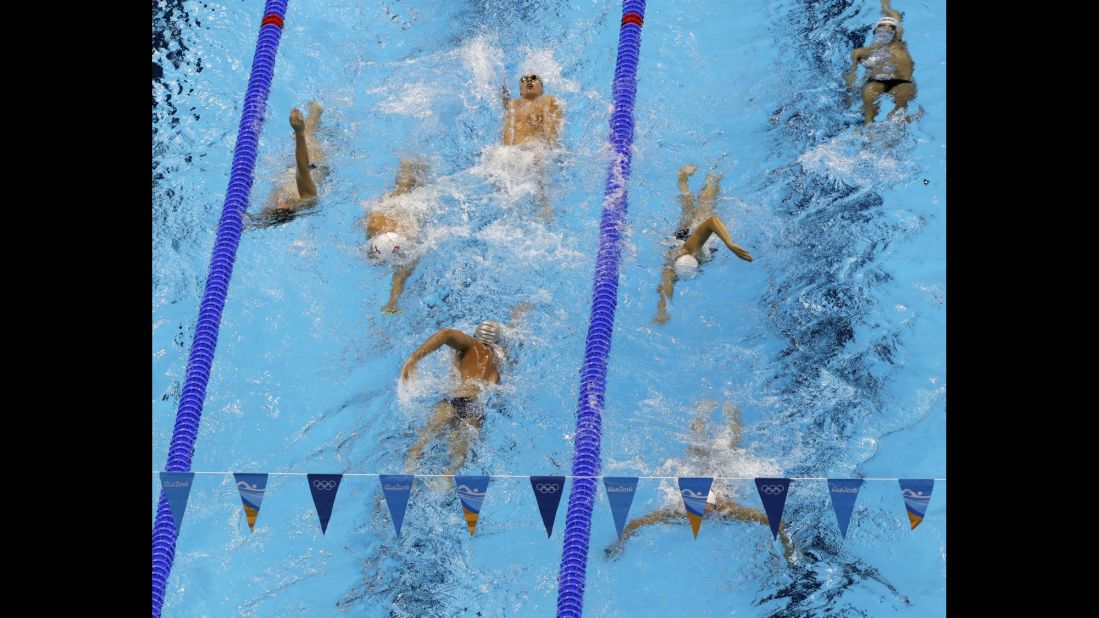 Swimmers train on August 2.