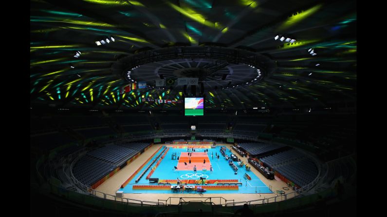 The women's volleyball team from the Netherlands trains in Rio on August 2.