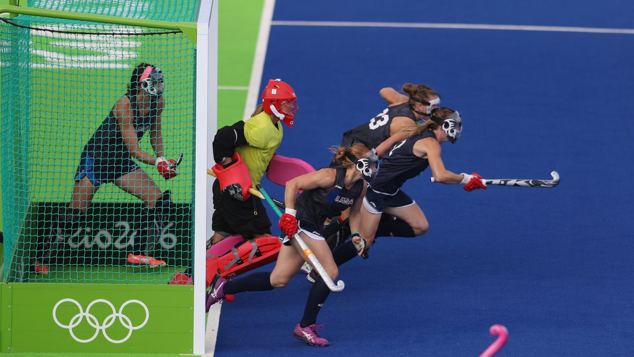 The U.S. field hockey team practices on August 2.
