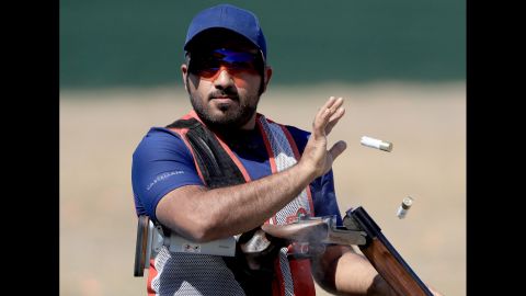 Khaled Alkaabi, a shooter from the United Arab Emirates, practices in Rio on August 2.