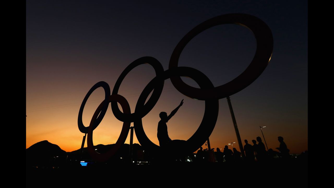 The sun sets over the Olympic Park in Rio on Monday, August 1.