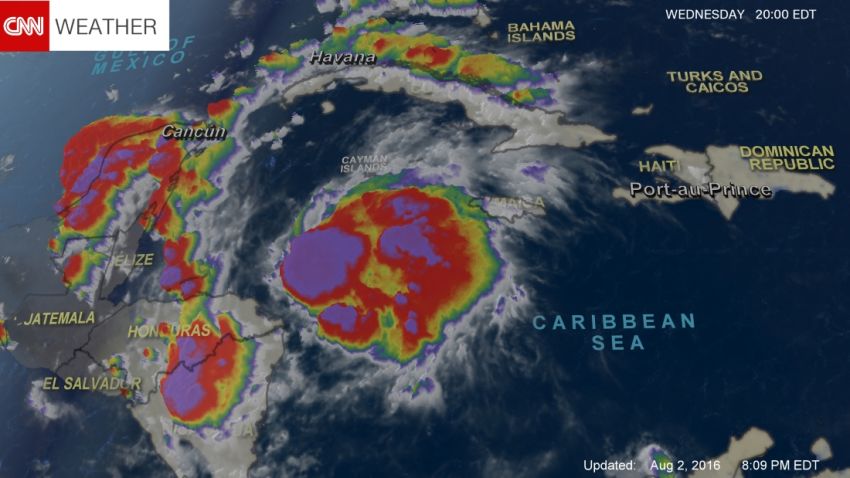 A satellite look at Tropical Storm Earl on Tuesday, August 2 at 8 p.m. ET