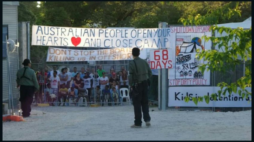 A photo from the Free the Children Nauru Facebook page of a peaceful protest by refugees