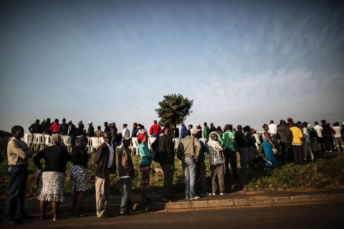 South African voters stand in line at a polling station in Durban on Wednesday.