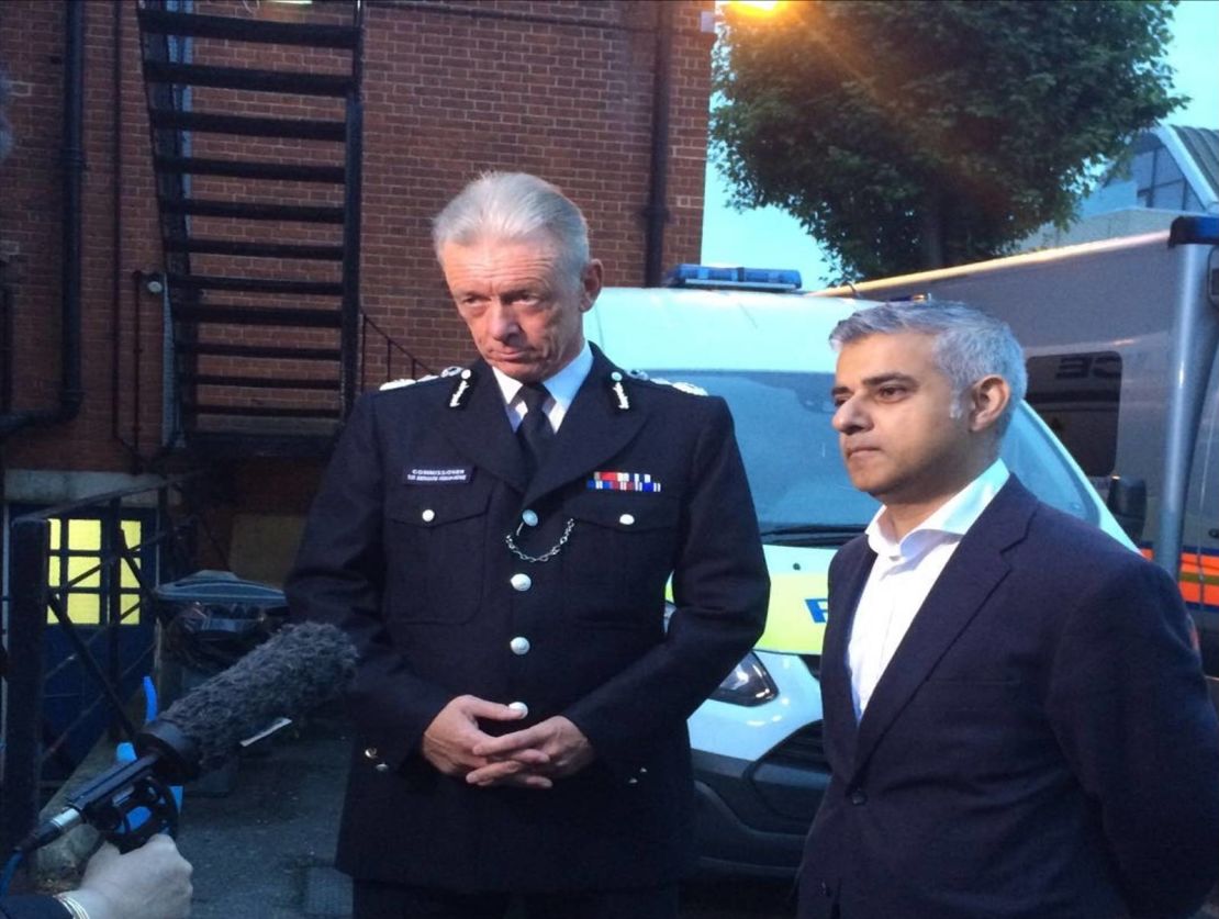 Police Commissioner Bernard Hogan-Howe and London Mayor Sadiq Khan.