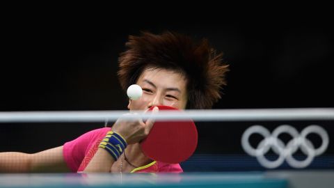 Ning Ding, a table tennis player from China, practices in Rio on August 2.