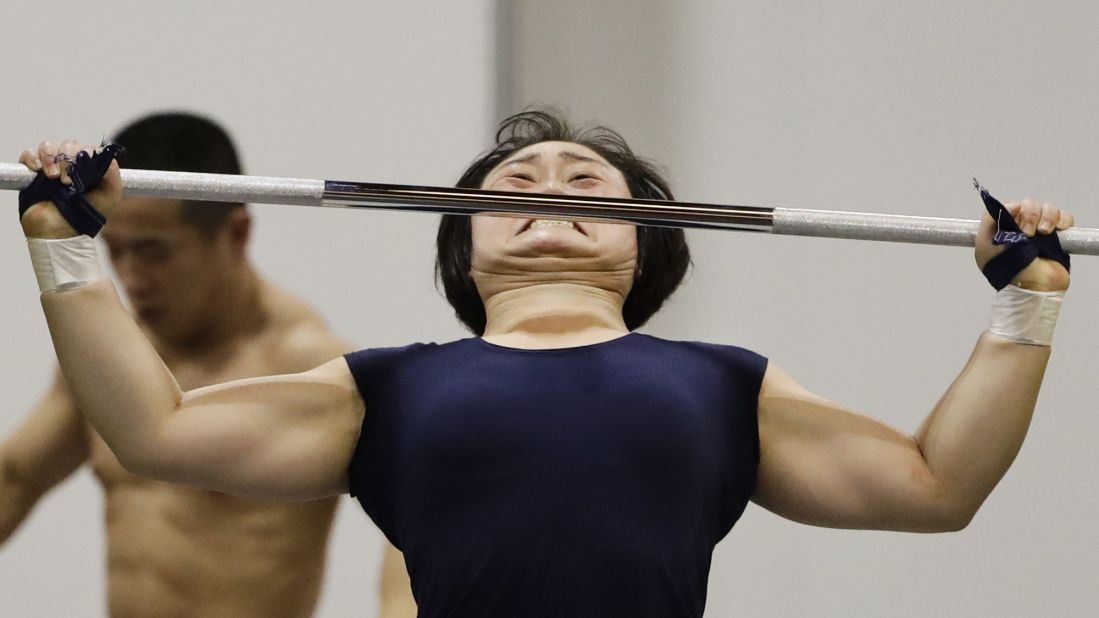 Weightlifters work out in Rio on August 3.