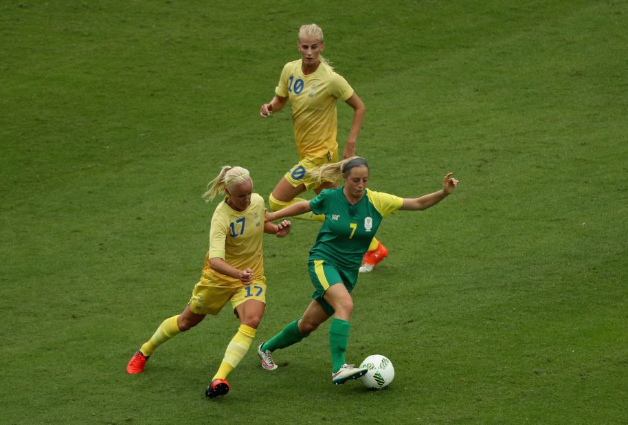 South Africa's Stephanie Malherbe, right wearing the No. 7 jersey, had both her boyfriend and big sister in the stands cheering her on. Unfortunately for them, South Africa lost 1-0 to Sweden.