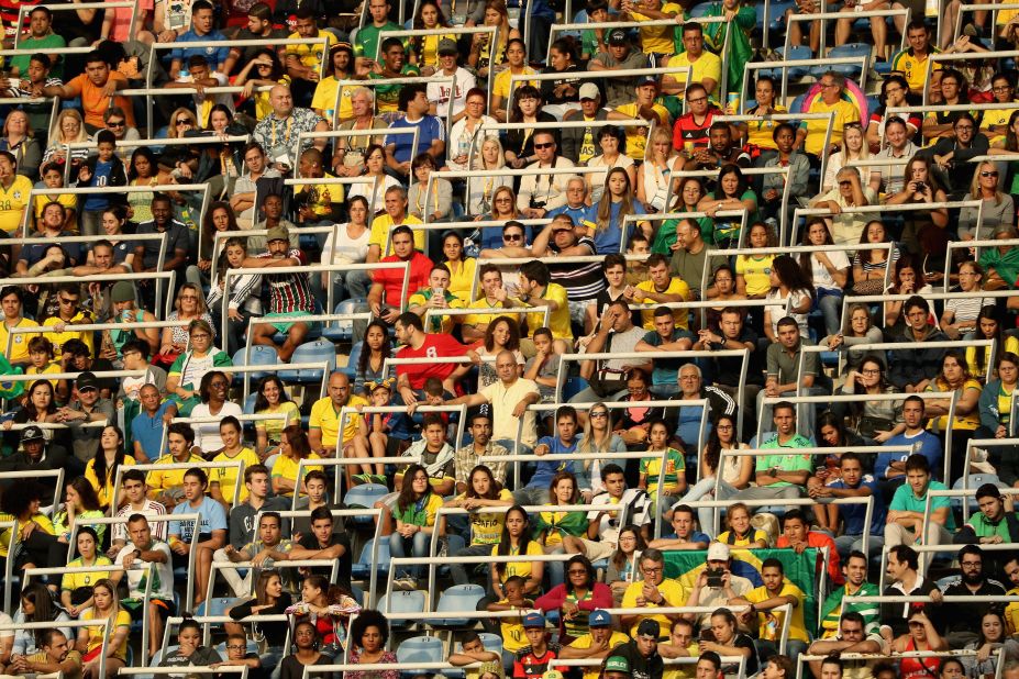 The crowd, and noise levels, increased for Brazil's match against China. Although the crowd was passionate, the stadium in the Engenhao neighborhood of Rio was far from full. Games organizers told CNN 37,000 tickets for the event had been sold.