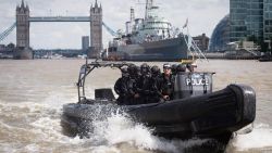 Armed Metropolitan Police counter terrorism officers take part in an exercise on the River Thames in London on August 3, 2016.

Metropolitan Police Commissioner Bernard Hogan-Howe and Mayor of London Sadiq Khan announced the start of Operation Hercules in which 600 additional firearms officers will be deployed in visible roles in the capital.
 / AFP / POOL / Stefan Rousseau        (Photo credit should read STEFAN ROUSSEAU/AFP/Getty Images)