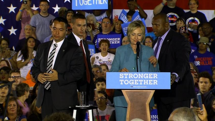 Secret Service jump on stage at Hillary Clinton rally